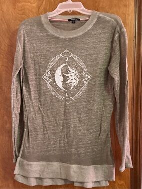 Angels Olive Green Long Sleeve Tee with Sun & Moon Graphic